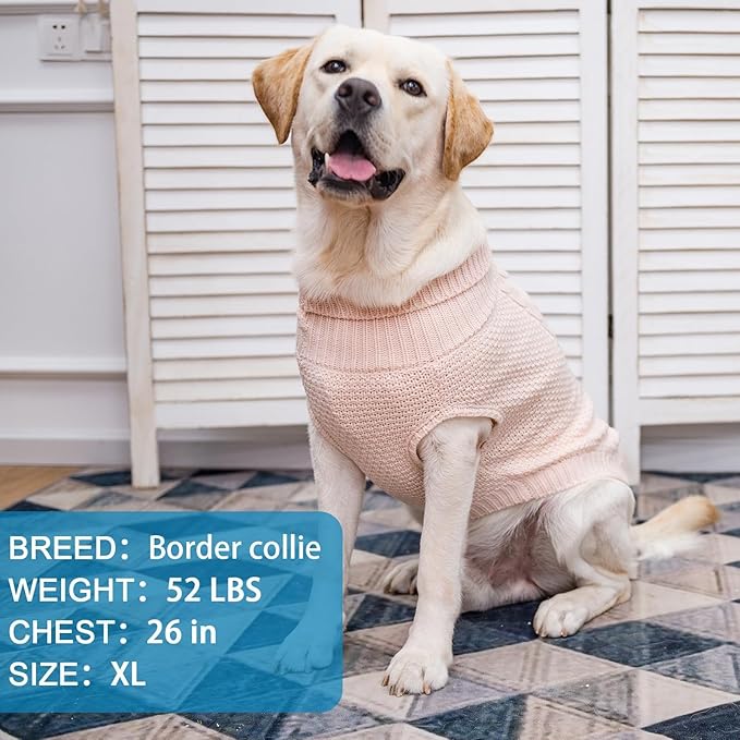 Mihachi Turtleneck Dog Sweater - Winter Coat Apparel Classic Cable Knit Clothes with Leash Hole for Cold Weather, Ideal Gift for Pet in New Year Rosy Medium/Large