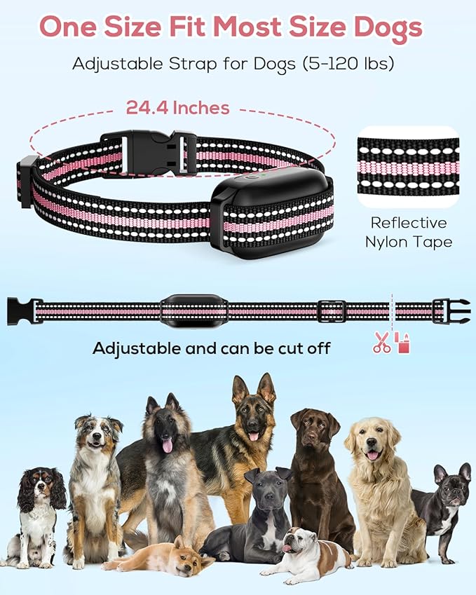 Dog Shock Collar for 2 Dogs (5-120lbs) 3300FT Dog Training Collar with Remote, Rechargeable E-Collar Waterproof Collars with 3 Training Modes for Large Medium Small Dog-Pink