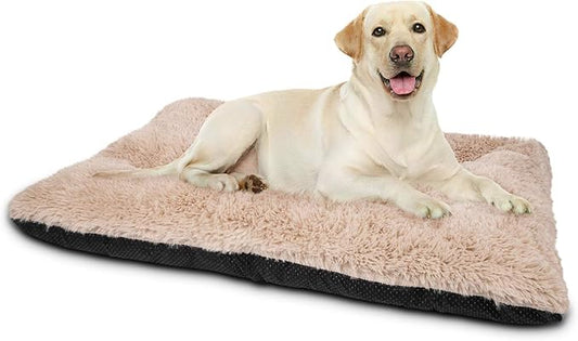 JOEJOY Large Dog Bed Crate Pad, Ultra Soft Calming Dog Crate Bed Washable Anti-Slip Kennel Crate Mat for Large Medium Small Dogs, Dog Mats for Sleeping and Anti Anxiety，35" x 23", Beige