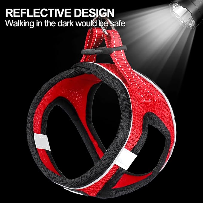 Dog Harness for Small Dogs and Leash Set, Honeycomb Grid, Reflective Lightweight Harness & Anti-Twist Pet Lead Multi Color, Size: XS-S-M. (S, Black & Red)