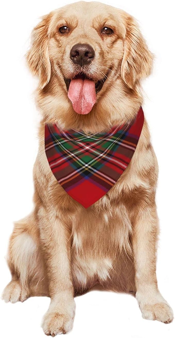 Triangle Plaid Tartan Clan Stewart Red Green Pattern Cat and Dog Scarf, Plaid Pet Scarf for Small to Large Dogs and Cats