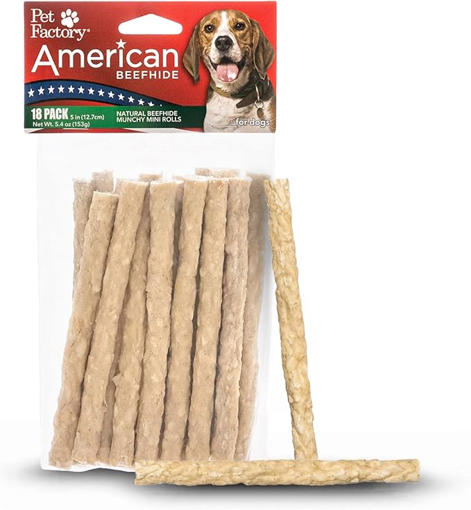 Pet Factory American Beefhide 5" Munch Mini Rolls Dog Chew Treats - Natural Flavor, 18 Count/1 Pack