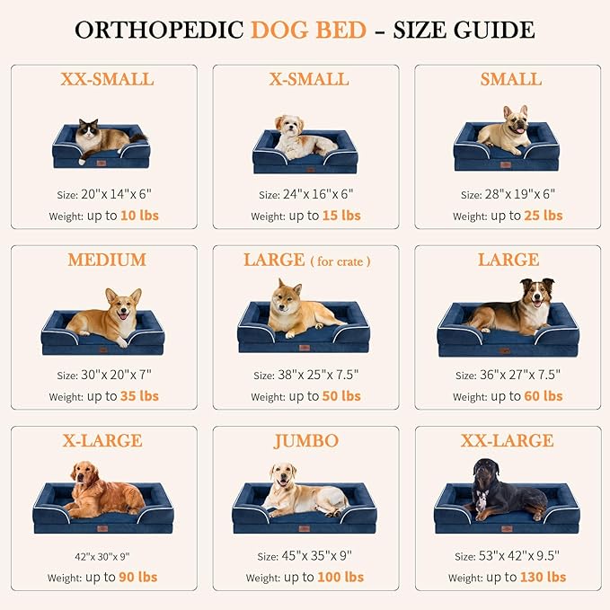 Comfort Expression Small Dog Beds Waterproof Orthopedic Foam Dog Sofa Beds for Small Dogs Comfy Pet Bed with Washable Removable Cover & Non-Slip Bottom(X-Small,Navy Blue)