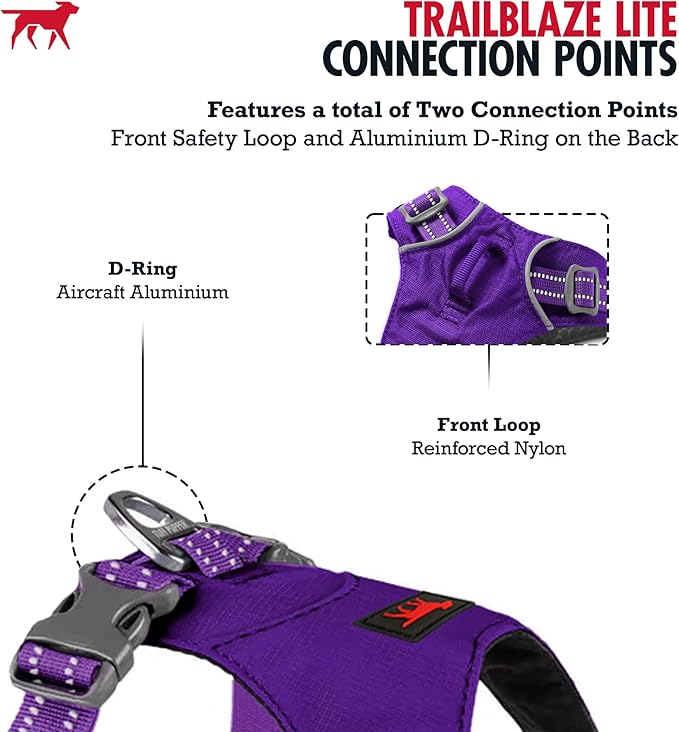 Tuff Pupper Lightweight Dog Harness for Walking | Front & Back Leash Clips | 4-Way Adjustable Fit | Reflective Trim | Easy On/Off Buckles | Lightweight & Breathable | No Pull Design (XXXS, Purple)