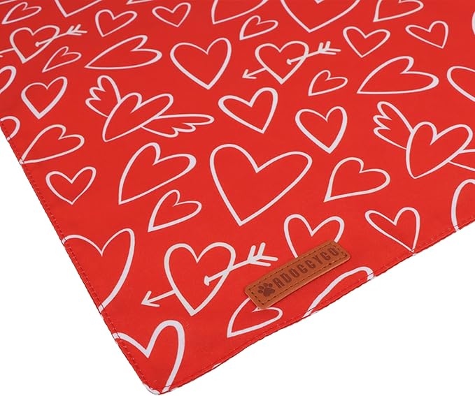 ADOGGYGO Valentine Dog Bandanas, Red Pink Heart Pet Scarf, Multi Size Offered, White Red Valentine Bandana for Large and Extra Large Dogs (X-Large)
