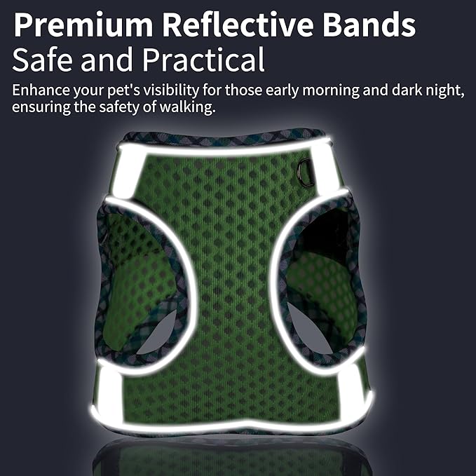 Step in Dog Harness and Leash Set, No Pull Escape Proof Vest Harness with Soft Diamond Mesh and Reflective Bands, Adjustable Pet Outdoor Harnesses for Medium Size Dogs Sage M