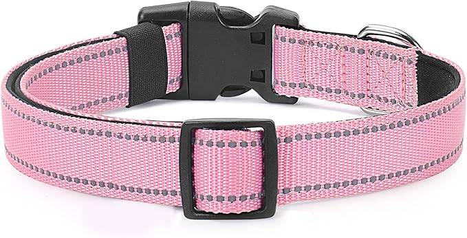 Reflective Dog Collar Padded with Soft Neoprene Breathable Quick Release Basic Dog Collars for Large Dogs Pink Girl