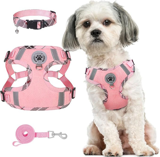 BEAUTYZOO Step in Dog Harness Collar and Leash Set for Small Medium Large Dogs, No Pull No Choke Puppy Harness, Soft Mesh Reflective Pet Padded Vest Adjustable for Doggie Girl or Boy,Chihuahua, Pink S