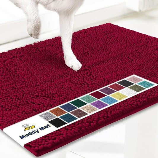 Muddy Mat® Original Dog Door Mat for Muddy Paws, Super Absorbent Microfiber, Non-Slip Washable Pet Rug, Quick Dry Chenille Entryway Carpet, Machine Washable Indoor Outdoor mat, Maroon 48"x72"