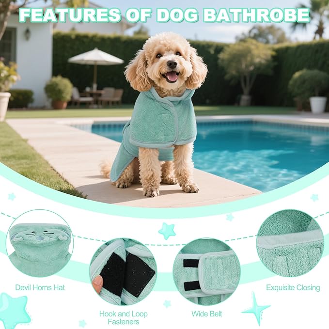 DENTRUN Dog Robes for After Bath - Super Absorbent & Fast Drying Coat with Hood, Bathrobe Beach Essentials, Bath Towels for Drying Dogs Large, Bath/Beach/Swimming Quick Dry Towel Robe