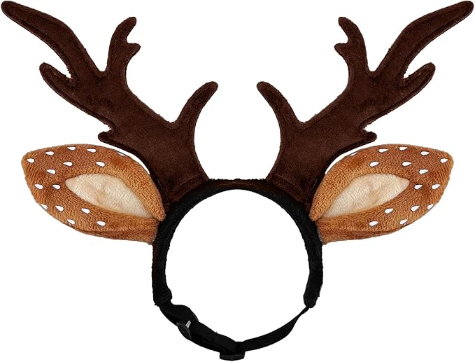 KUDES Dog Cat Christmas Reindeer Antlers Headband Classic Adjustable Elk Hat Headwear Pet Deer Cospaly Costumes Accessories (S(for Cats and Small Dogs))