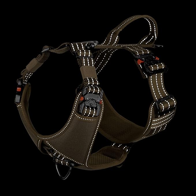 ICEFANG Dog Strap Harness with 4 x Metal Buckles,for X-Large Sized Dog,K9 Vest,Y-Shape Chest,Adjustable Pet Harness,No-Pull Front Leash Clip (X-Large (Pack of 1), Brown)