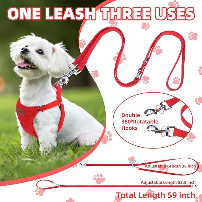 PUPTECK Dog Harness and Leash Set Small Sized, Step-in Cute Puppy Harness, Soft Lightweight Padded Vest, Escape Proof No Pull Pet Harnesses Easy for Walking, Red, S