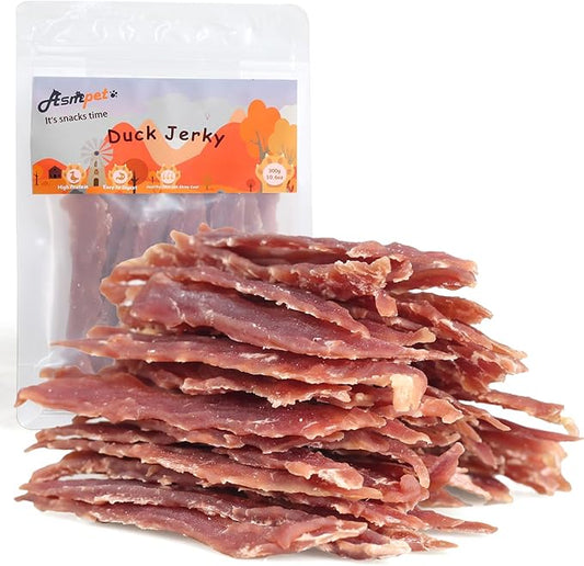 ASMPET Duck Jerky Dog Treats, Human Grade Natural Duck Jerky Tenders Rawhide-Free Grain-Free Gluten-Free Healthy High Protein Low Fat Soft Training Treats for Small Medium Breeds(10.6 oz, 5-Inch)