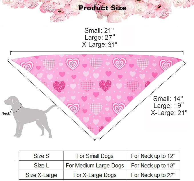 ADOGGYGO Valentine Dog Bandana, Multiple Sizes Offered, Triangle Dog Scarf Valentine Bandana for Medium Large Dogs (Large)