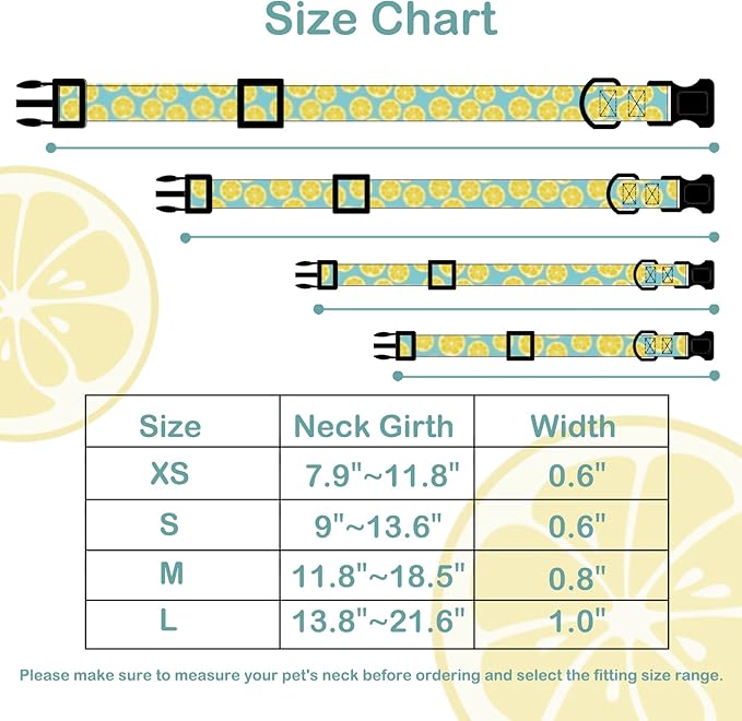 Faygarsle Cute Dog Collar for Girls Boy Dogs Soft Fancy Pet Collar with Lemon Design Ideal Yellow Green Summer Dog Collar for Small Medium Large Dogs M