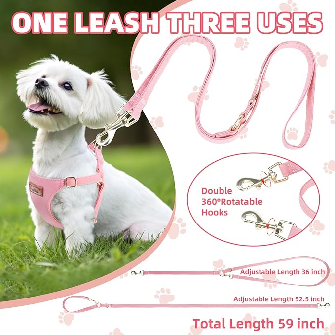 PUPTECK Dog Harness and Leash Set Small Sized, Step-in Cute Puppy Harness, Soft Lightweight Padded Vest, Escape Proof No Pull Pet Harnesses Easy for Walking, Pink, M