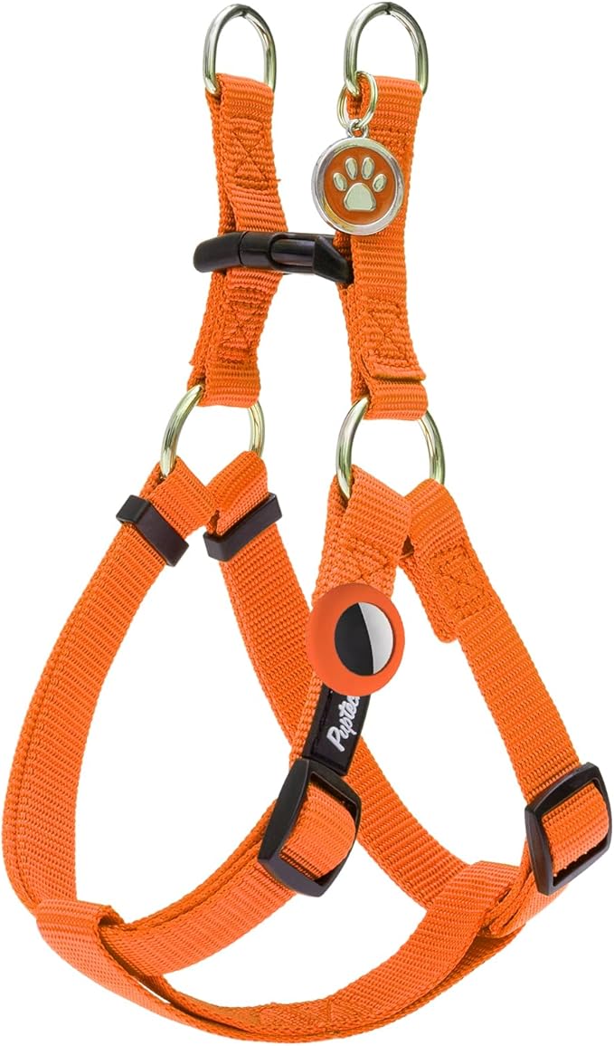 PUPTECK No Pull Dog Harness Soft Adjustable Basic Nylon Step in Puppy Vest Outdoor Walking with ID Tag and A-ir Tag Case, Orange, L
