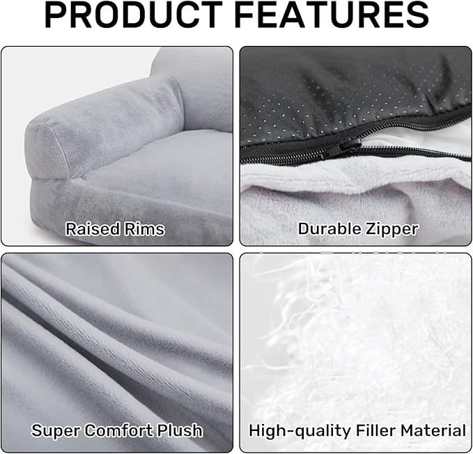 Hollypet Fluffy Plush Dog Cat Pet Couch Soft Calming Sofa Beds for Medium Small Cats and Dogs, Smoky Gray