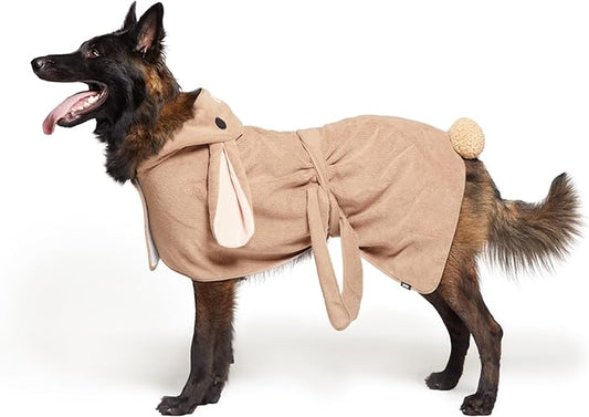 Barkbox Dog Bathrobe Fast Drying with Hook and Loop Closure & Wrap Tie Snuggle, Cute Dogs Clothes, Easy to Clean, Machine Washable, Dog Coats and Tumble Dry Low - Bunny, Large