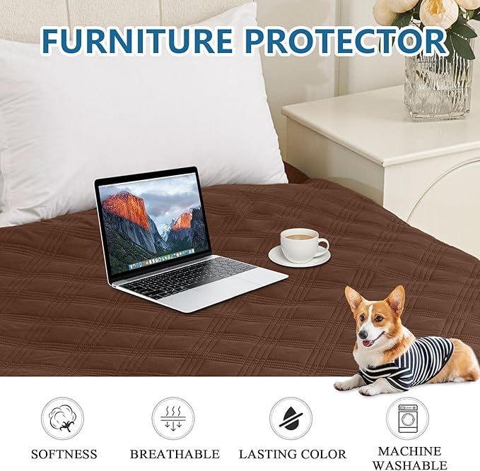 hyha Waterproof Dog Blanket, Reversible Pet Bed Blanket, Soft Sofa Couch Cover for Dogs Washable, Waterproof Pet Couch Covers for Sofa Puppy Cats Furniture Protector(52"x82", Brown/Chocolate)