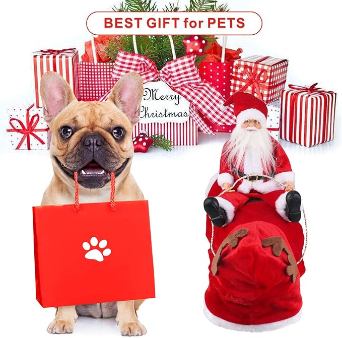 Idepet New Santa Dog Costume Pet Dogs Costume Coat for Halloween Cosplay,Novelty Pet Dogs Winter Hoodie Vest Clothes Christmas Dress up Decor for Cat Dog Puppy Christmas Party