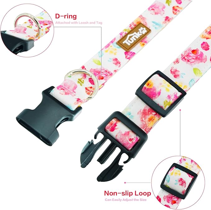 Tunkoo Flower Dog Collar, Cute Adjustable Premium Cotton Collar Durable Plastic Buckle for Small Medium Large Boys Girls Dogs, L
