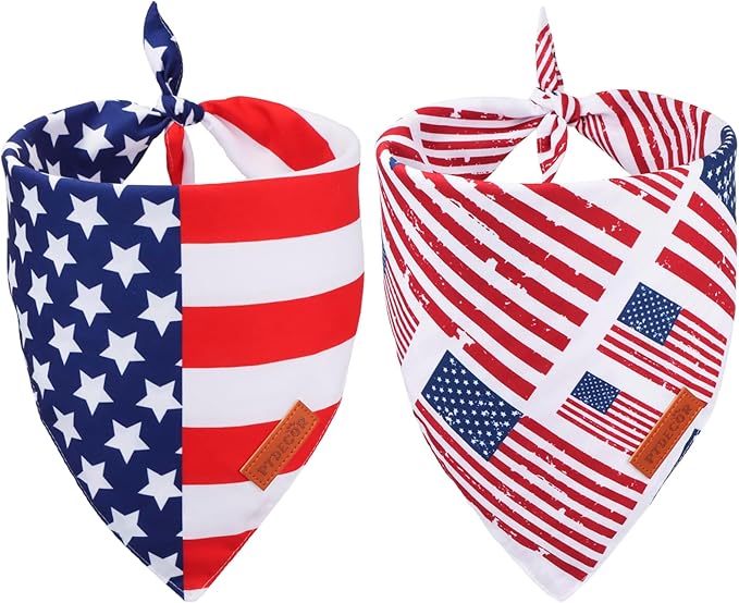 PTDECOR American Flag Dog Bandana 4th of July Dog Bandanas Reversible Triangle Patriotic Bandanas for Small Dogs Pets (Flag, Small)