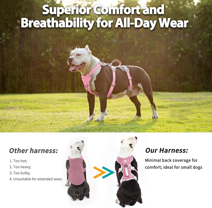 Escape Proof Harness for Dogs, No Escape Dog Harness, No Pull Dog Harness for Large Dogs with Handle, Reflective, Breathable, Durable, Adjustable Vest for Walking, and Running Gear (Pink,M)