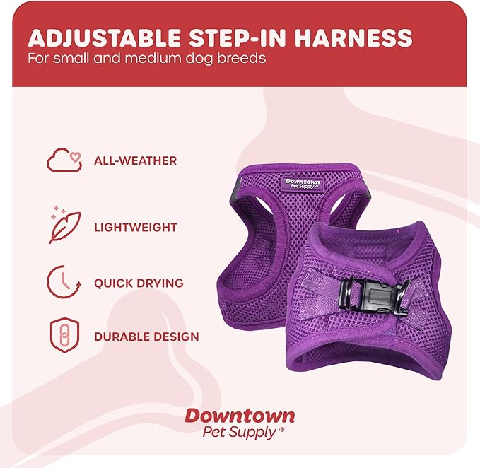 Downtown Pet Supply Step in Dog Harness No Pull, XX-Large, Purple - Adjustable Harness with Padded Mesh Fabric and Reflective Trim - Buckle Strap Harness for Dogs