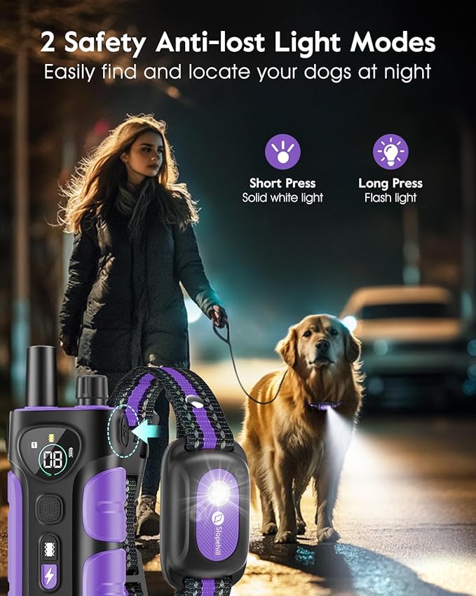 Dog Shock Collar,4200FT Dog Training Collar with Remote,IPX8 Waterproof E-Collar with Beep,Vibration,Shock,Flash Light,No Shock Mode,Electric Shock Collar for Small Medium Large Dog,Purple