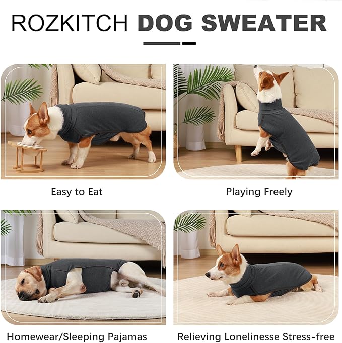 ROZKITCH Dog Winter Coat Soft Pullover Pajamas, Pet Windproof Warm Cold Weather Jacket Vest Cozy Onesie Jumpsuit Apparel Outfit Clothes for Small, Medium, Large Dogs Walking Hiking Travel Sleep Black