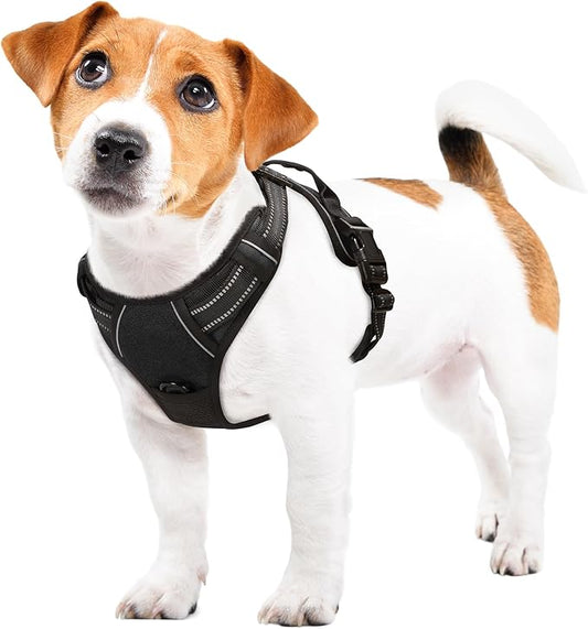 Funfox Dog Harness No Pull, Adjustable Pet Vest Harness Black S with Handle, 2 Leash Clips for Daily Walking Easy Control, Soft Durable Reflective Comfortable for Small Sized Dogs