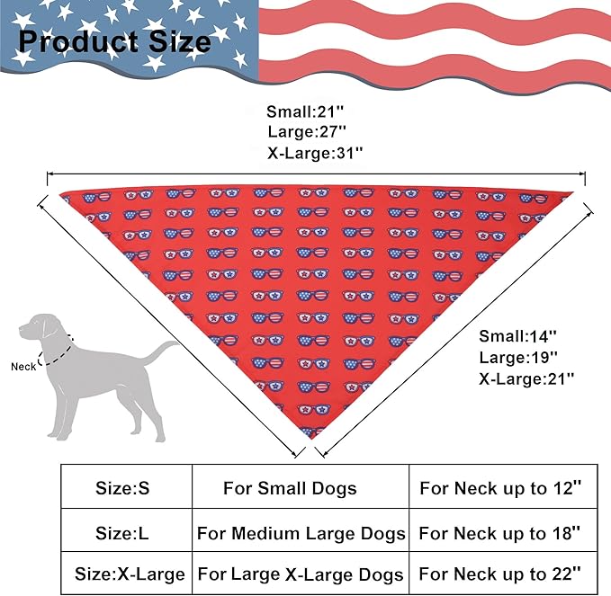 ADOGGYGO 4 Pack American Flag Dog Bandanas, Red Blue USA Flag Star Pet Scarf Bib, Pet 4th of July Bandanas Costume Accessories for Medium Large Dogs (Large)