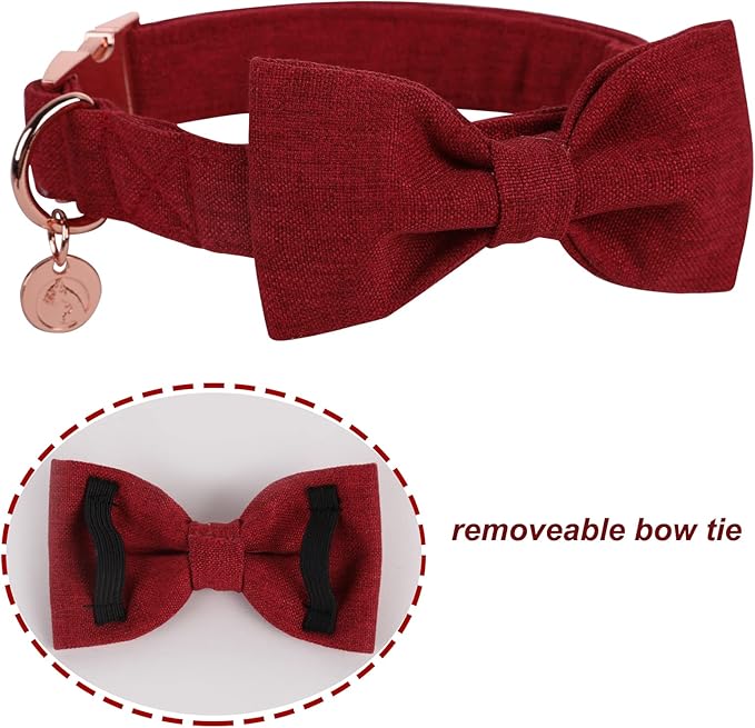 DOGWONG Cotton Dog Collar with Bow Red Pet Collar Durable Adjustable Puppy Collar Christmas Dog Collar for Small Medium Large Dogs