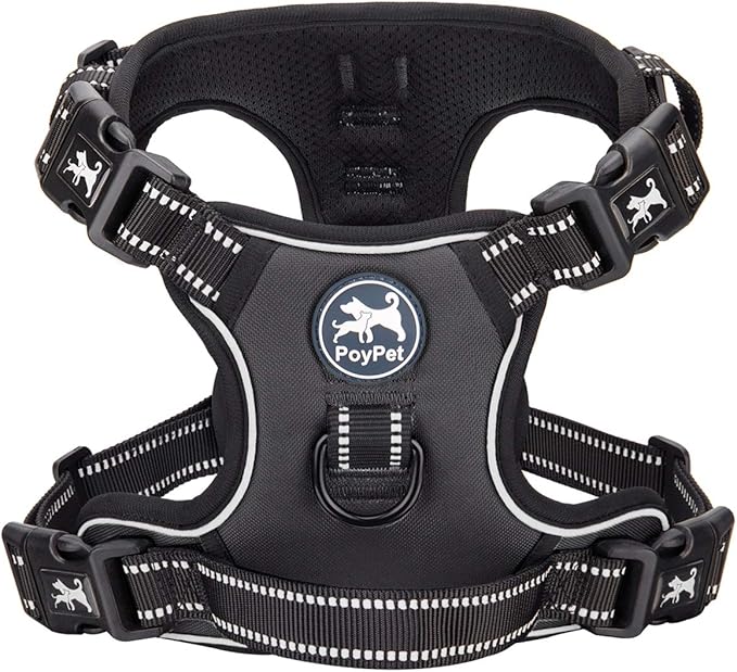 PoyPet No Pull Dog Harness with 4 Buckles for Puppy Small Dogs (Black,S)