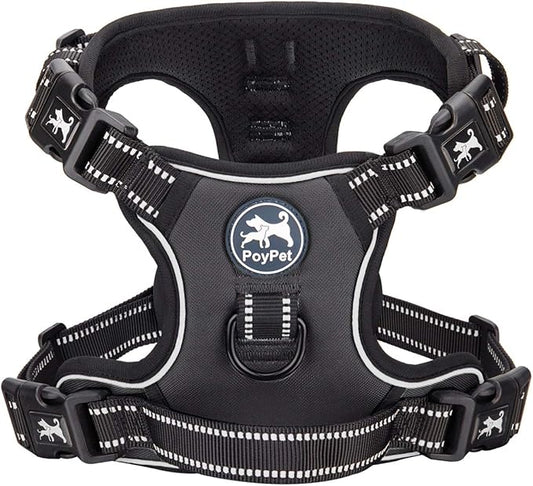 PoyPet No Pull Dog Harness with 4 Buckles for Puppy Small Dogs (Black,S)