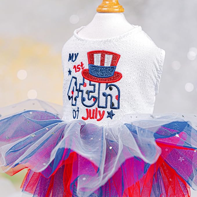4th of July Dog Dress for Small Dogs Independence Day Girl Puppy Dresses with Stars Patriotic Cat Outfit Tulle Skirt Holiday National Day Pet Clothes (4th of July, Medium)