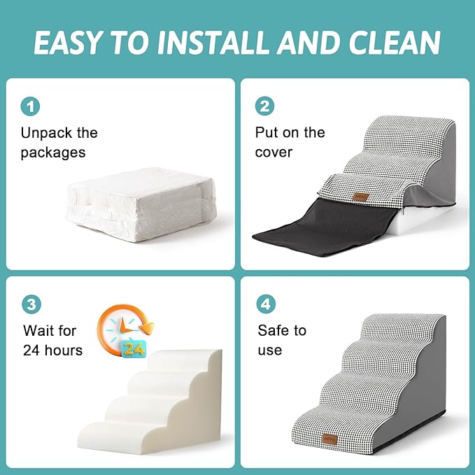 Dog Stairs for Small Dogs 15.7" H, Curved Dog Step for Puppy, Older Cat, Medium Pet Ramp for Sofa, Couch or Bed, Ladder with High Density Foam, 15.7x22.4x15.7 inch, 3 Step, White Black