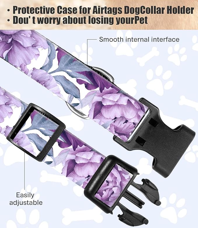 Dog Collar, Cute Dog Collar for Small Medium Large Dogs, Personalized Adjustable Soft Pet Collars with Quick Release Buckle for Walking Running, Cute Purple Floral