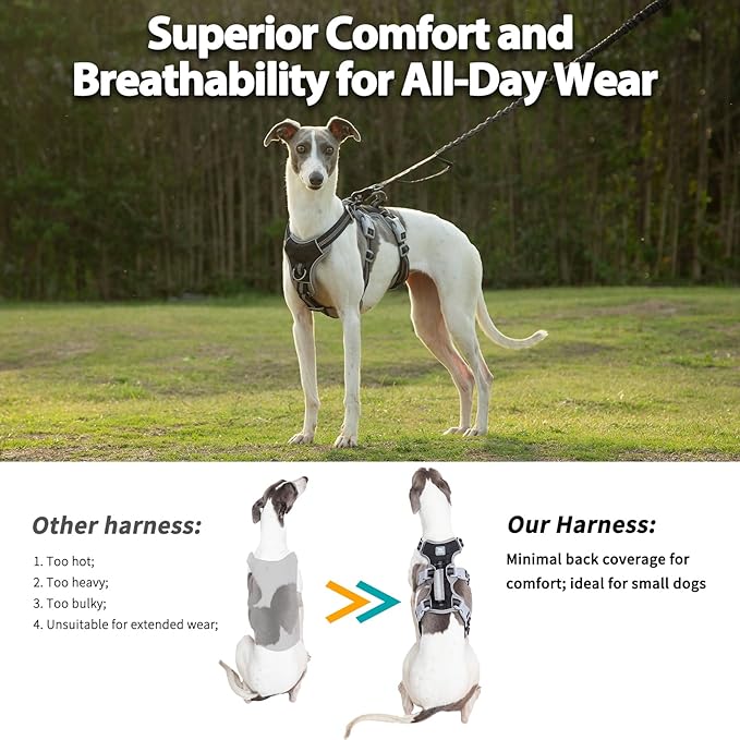 No Escape Dog Harness, Escape Proof Harness, Reflective Harness with Padded Handle, Breathable, Durable, Adjustable Vest for Large Dogs Walking, Training, and Running Gear（Black, L）