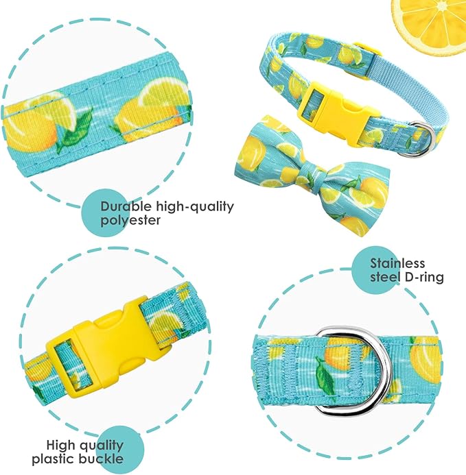 azuza Dog Collar Bow Tie Lemon Dog Collar Soft Adjustable Bowtie Dog Collars for Extra Small Dogs