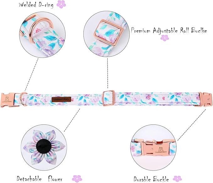 Lionheart Glory Dog Collar - Purple With Flower, Cute Floral Pattern, Adjustable for X-Large Dogs