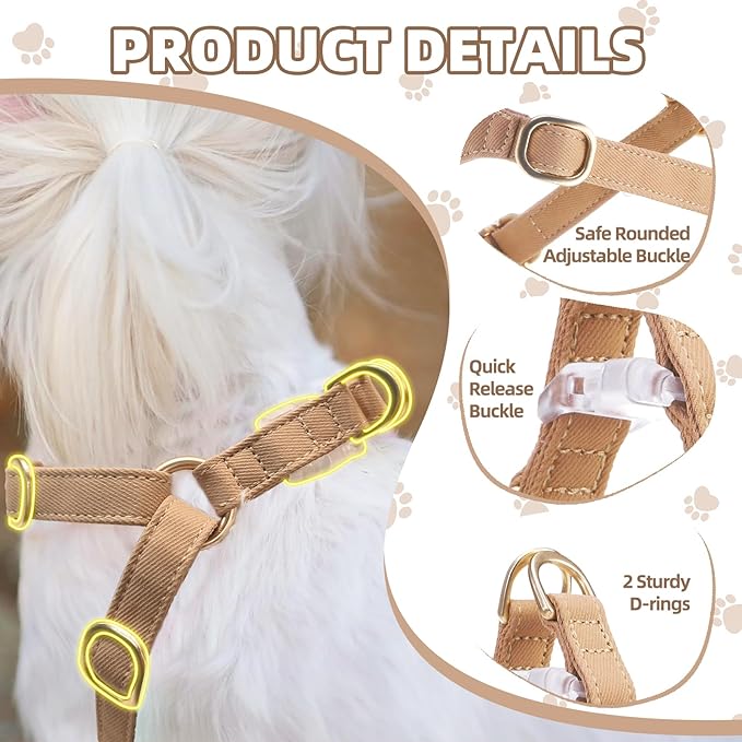 PUPTECK Dog Harness and Leash Set Small Sized, Step-in Cute Puppy Harness, Soft Lightweight Padded Vest, Escape Proof No Pull Pet Harnesses Easy for Walking, Khaki, XS