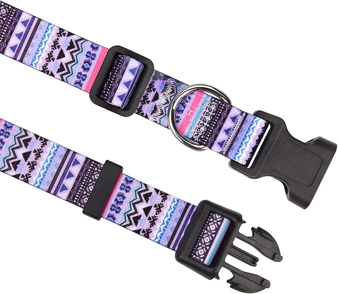Dog Collar with Bohemia Floral Tribal Geometric Patterns - Soft Ethnic Style Collar Adjustable for Small Medium Large Dogs(Purple Bohemia,L)