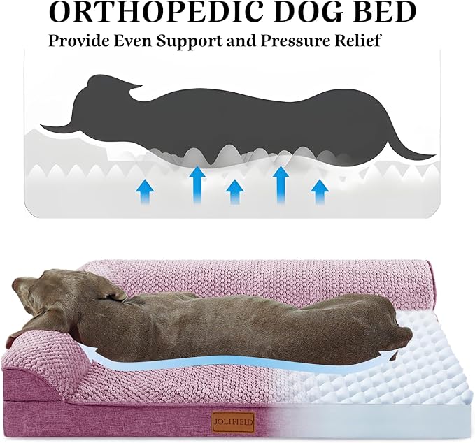 Orthopedic Jacquard XL Dog Bed for Large Dogs 42''X28'', Waterproof L Shaped Big Large Pet Sofa Bed with Washable Removable Cover, Non-Slip Soft Warm Comfortable Pet Couch Sleep Mat, Purple