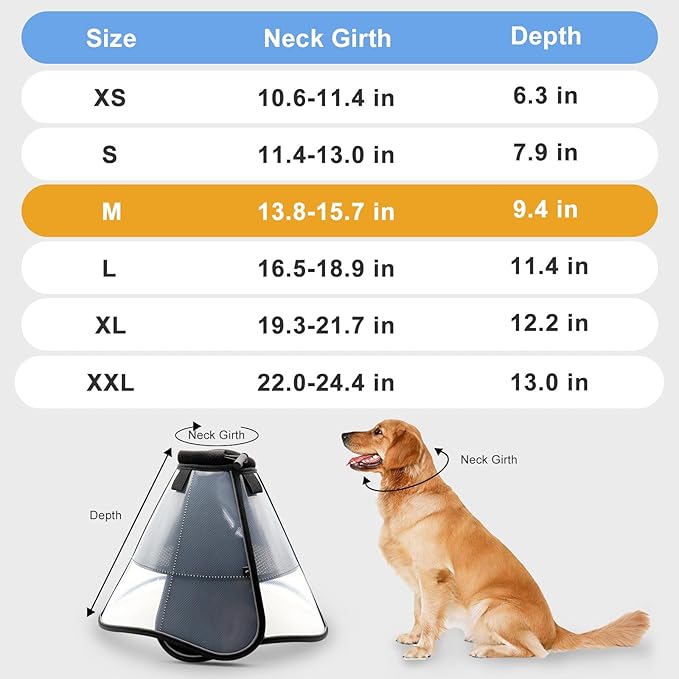 Soft Dog Cone for Dogs After Surgery, Breathable Pet Recovery Collar for Large Medium Dogs, Adjustable Dog Cone Collar, Elizabethan Collar (M, Black)