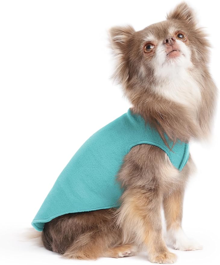Stretch Fleece Dog Coat, Stretchy Pet Sweater, Machine Washable Pullover for Winter and Fall, Turquoise, 6