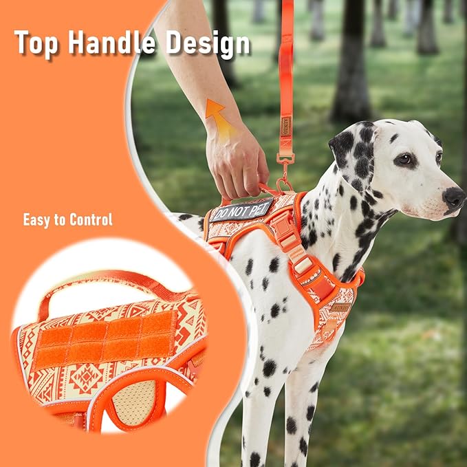 Tactical Dog Vest Harness No Pull Easy Walker Pet Harness for Walking Training Hiking for M Sized Dogs with 2 Leash Clips 3 Buckles Reflective Strip Soft Padded Handle, Tribal, French Bulldog
