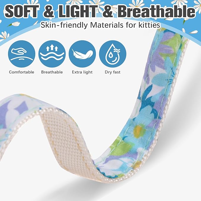PAWCHIE Cat Harness and Leash Set with Bow Knot,Cats Escape Proof-Adjustable Daisy Floral Kitten Harness Soft Outdoor Walking Travel Pet Harness,Puppy Harness for Girl Cats Bunny Rabbit Small Dog,Blue